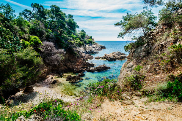 Small cove and beach at Pointe du Layet near Le Lavandou on the French Riviera.