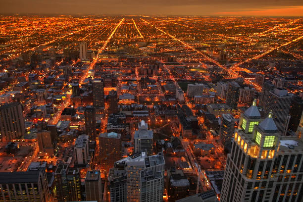 istock Chicago top view cityscape at dusk 964301766