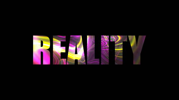 istock Letters of bright shiny Reality text, 3d render background, computer generating for gaming 964309102