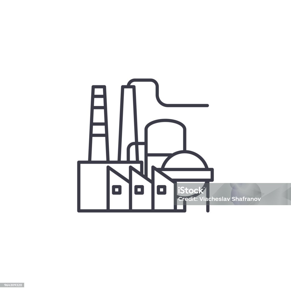 Concepto de icono lineal de refinería de petróleo. Petróleo refinería línea vector de señal, símbolo, Ilustración. - arte vectorial de Industria libre de derechos