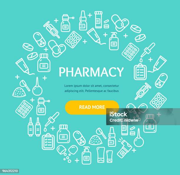 Pharmacy Signs Round Design Template Thin Line Icon Concept Vector Stock Illustration - Download Image Now