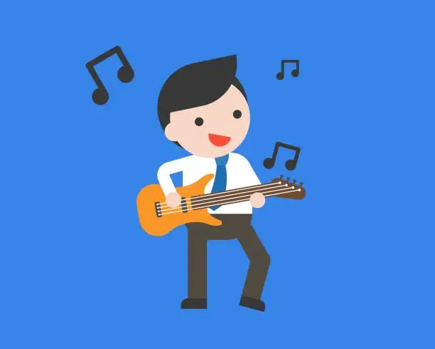 Vector illustration of Businessman play guitar, flat design