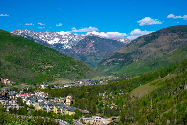 Mountain Overlooking Vail Colorado Ski country USA resort town of Vail Colorado leadville stock pictures, royalty-free photos & images