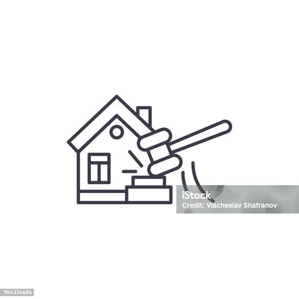 Real Estate Auction Linear Icon Concept Real Estate Auction Line Vector Sign Symbol Illustration Stock Illustration - Download Image Now
