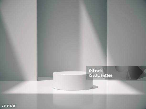 Pedestal For Display Platform For Design Blank Product White Room And Lateral Lights3d Rendering Stock Photo - Download Image Now