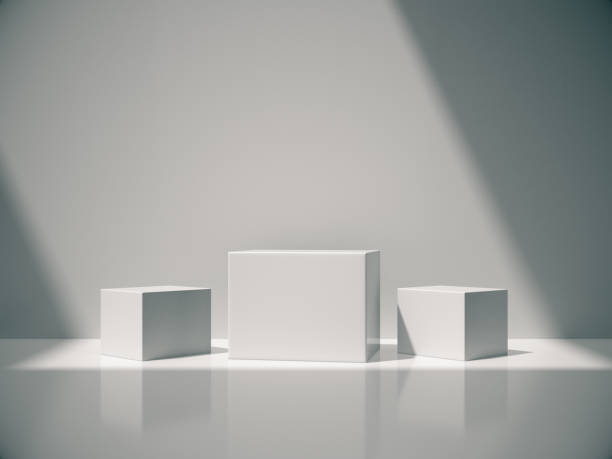 istock Pedestal for display,Platform for design,Blank product,White room and lateral lights.3D rendering. 964343176
