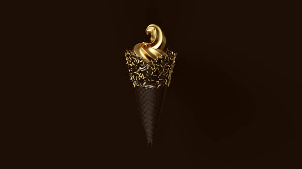 Gold Leaf Ice Cream with Black Icing and Gold Sprinkles