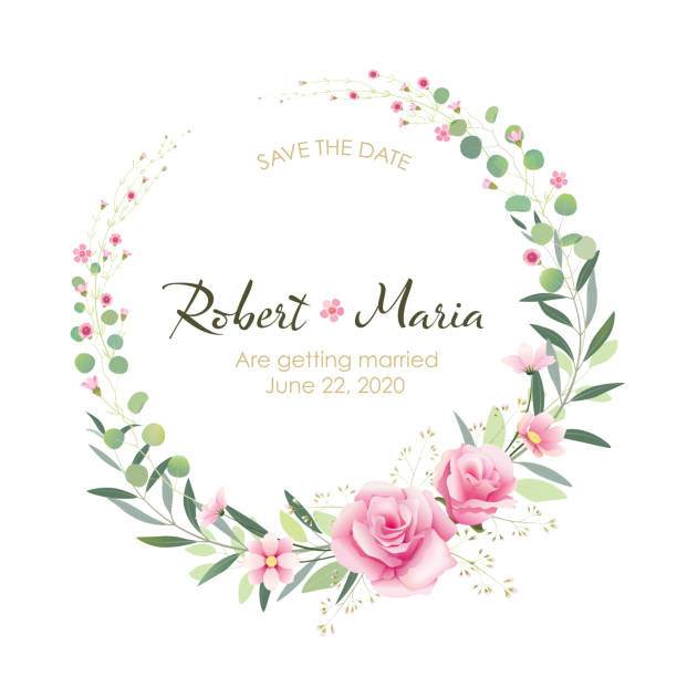 美しいピンク花結婚式招待状。ベクトル。夏の花。 - space to left点のイラスト素材／クリップアート素材／マンガ素材／アイコン素材