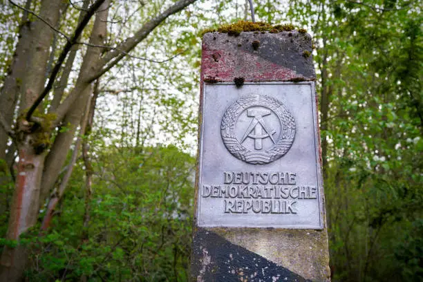 Pillar on the former inner German border with the inscription "German Democratic Republic"
