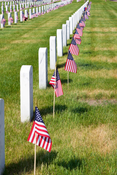 istock Flags decorating tombstones of soldiers' graves 964353496