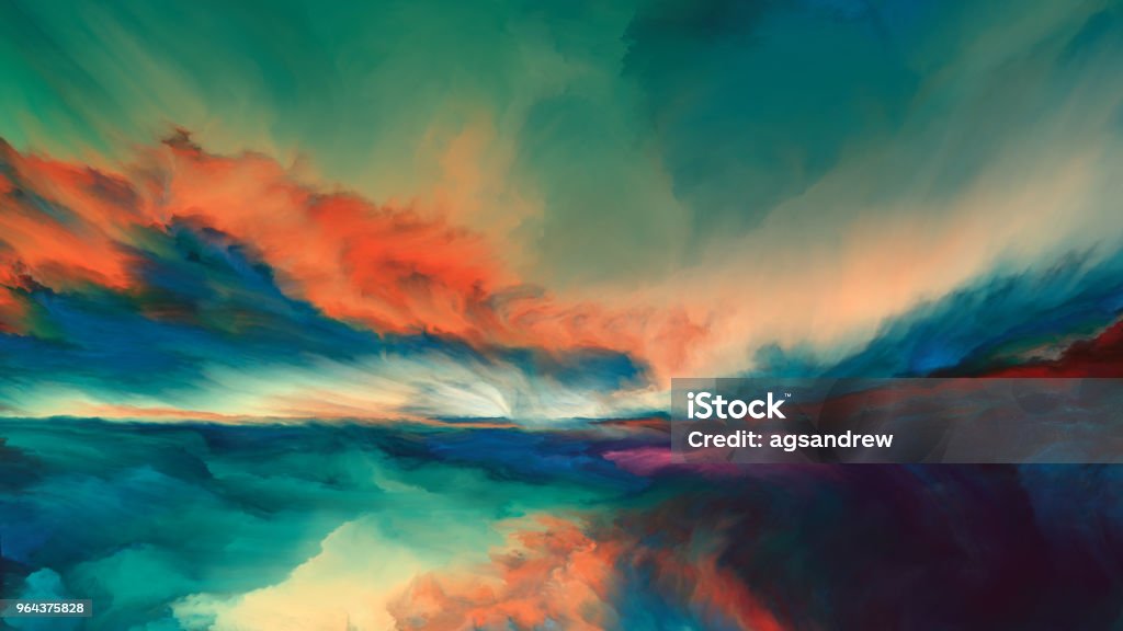 Horizon Paint Sunsets of Never series. Landscape of virtual paint. Abstract stock illustration