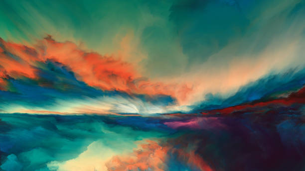 Horizon Paint Sunsets of Never series. Landscape of virtual paint. painting art product stock illustrations