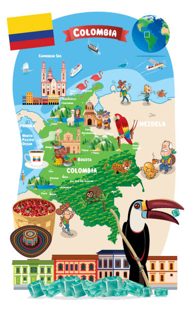 ilustrações de stock, clip art, desenhos animados e ícones de cartoon map of colombia - colombia map