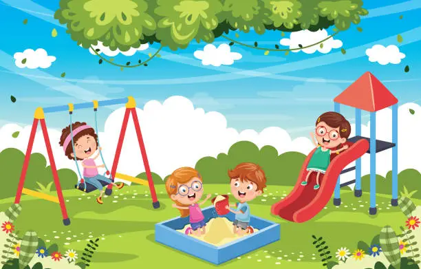 Vector illustration of Vector Illustration Of Children At Park