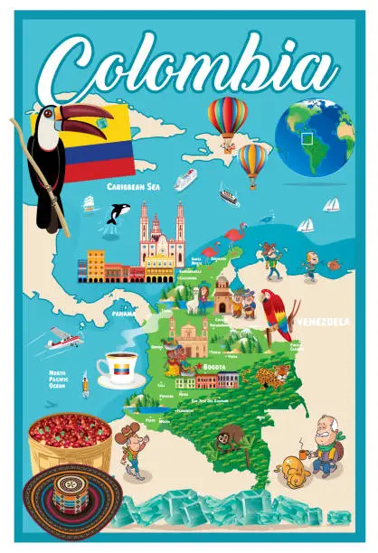 Vector illustration of Cartoon map of Colombia