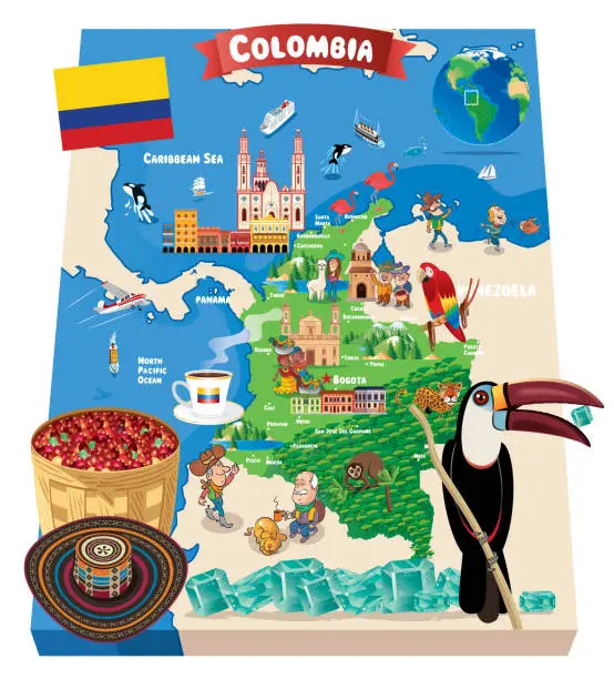 Vector illustration of Cartoon map of COLOMBIA