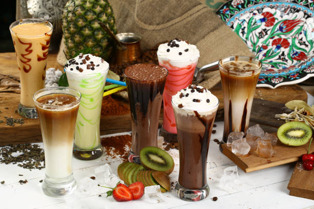 istock Assortment Juices, Beverages, Drinks Variety Collection - Iced Coffee, Cafe Latte, Milkshake, Fruit Juice, Smoothie 964384002