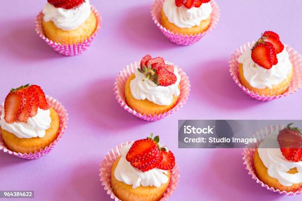 Strawberry Cupcakes Stock Photo - Download Image Now - Dough, Sugar - Food, Baking