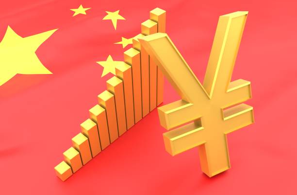 istock Chinese flag and currency with graph 964387824
