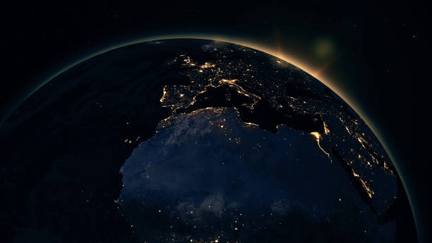 istock Highly detailed realistic epic sunrise over planet Earth 3D illustration 964388560