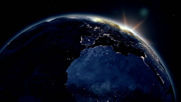 istock Highly detailed realistic epic sunrise over planet Earth 3D illustration 964388612