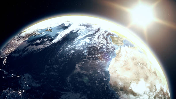 istock Highly detailed realistic epic sunrise over planet Earth 3D illustration 964389796