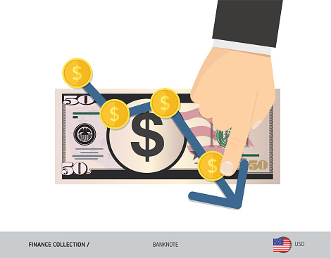 Banknote Exchange Rate Exchange Rate Graph With 50 Us Dollar Banknote And Coins Flat Style ...