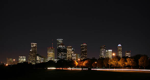 Downtown Houston Night Pano stock photo