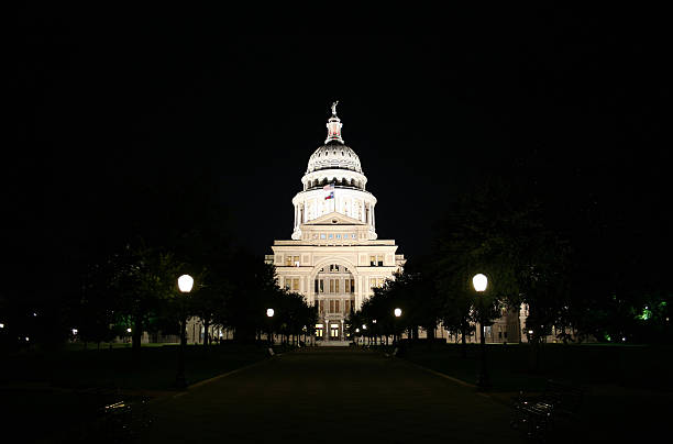 State Capitol Building at Night in Downtown Austin, Texas stock photo