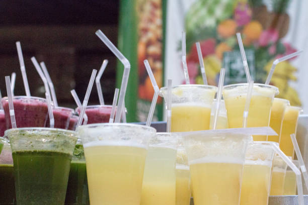 Juice for sale in Borough Market, London with logos & symbols visible