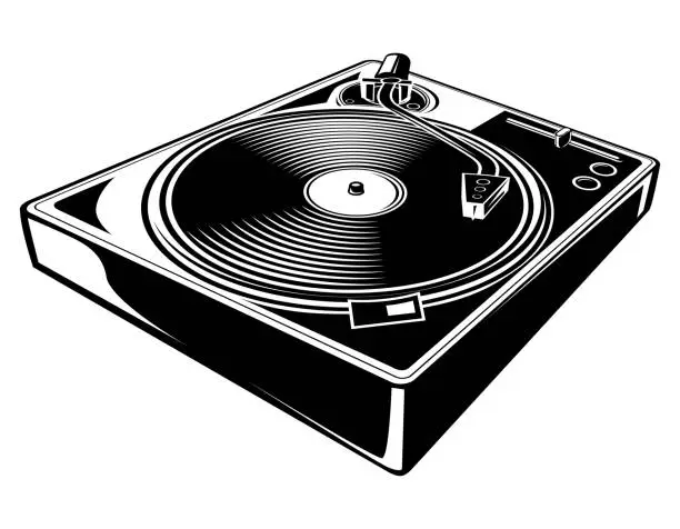 Vector illustration of Black and white turntable