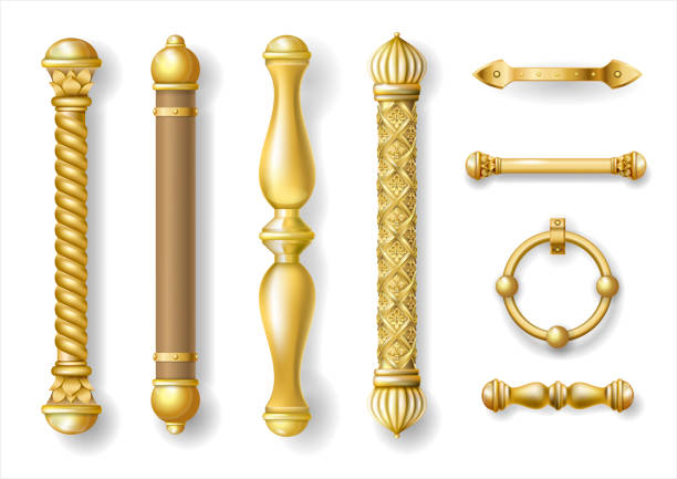 satz von klassischen gold-türgriffe - brass stock-grafiken, -clipart, -cartoons und -symbole