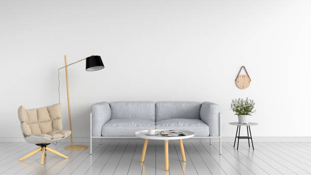 istock sofa in white living room, 3D rendering 964399128