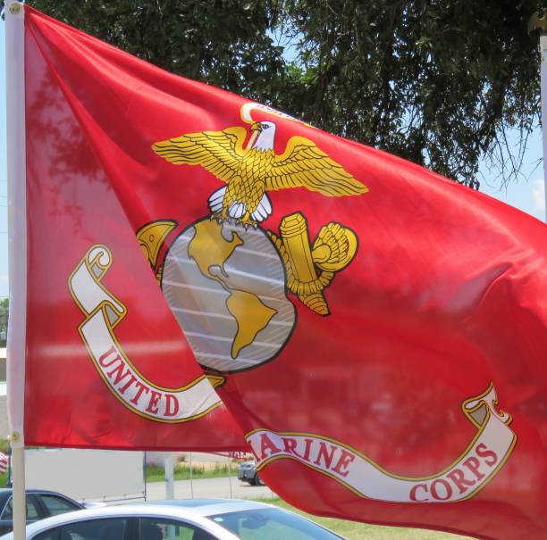 US Marine corps, Army, and American flags