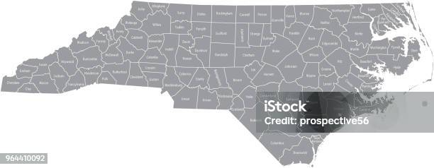 North Carolina County Map Vector Outline Gray Background Map Of North Carolina State Of Usa With Counties Borders And Names Labeled Stock Illustration - Download Image Now