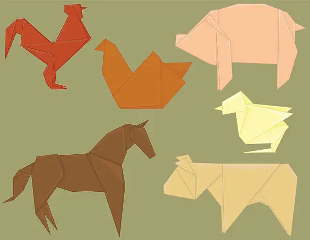 Vector illustration of Animals on the Farm Origami