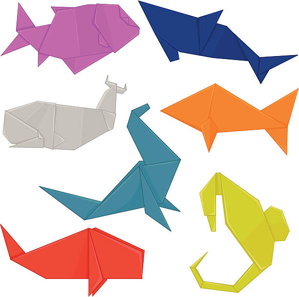 Aquatic Origami Animals Stock Illustration - Download Image Now - Origami,  Fish, Paper - iStock