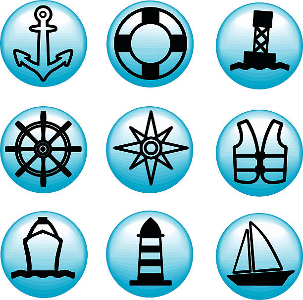 ilustrações, clipart, desenhos animados e ícones de marine ícones - life belt nautical vessel life jacket buoy