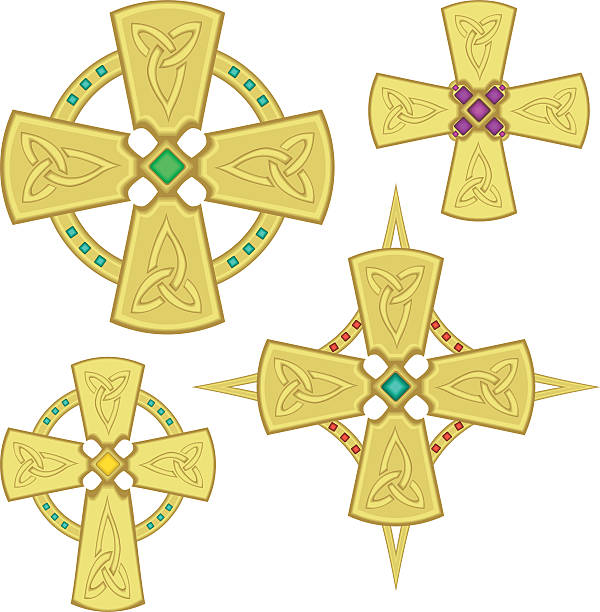 illustrazioni stock, clip art, cartoni animati e icone di tendenza di celtic cross - cross cross shape shiny gold