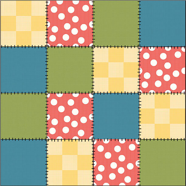 illustrations, cliparts, dessins animés et icônes de crazy patchwork matelassé - plaid checked pattern sewing