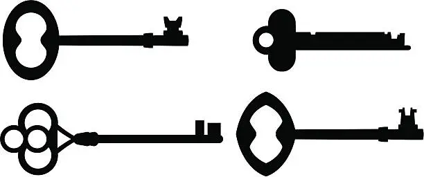 Vector illustration of Antique key silhouettes