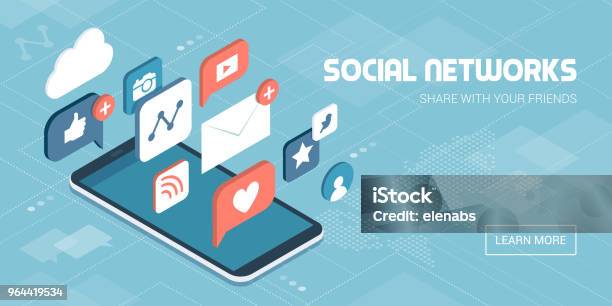 Social Media Apps On A Smartphone Stock Illustration - Download Image Now - Social Media, Vector, Social Media Icon