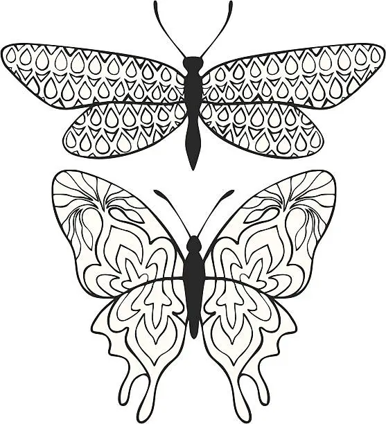 Vector illustration of Henna pattern butterflies