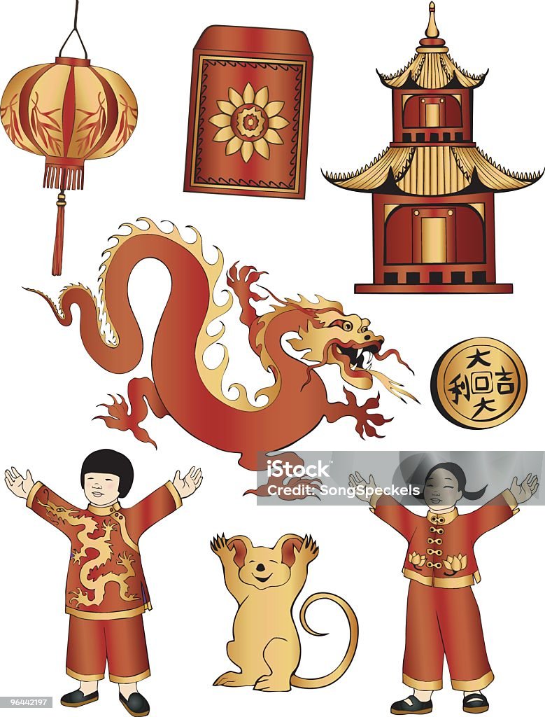 Chinese New Year Red and Gold  Boys stock vector
