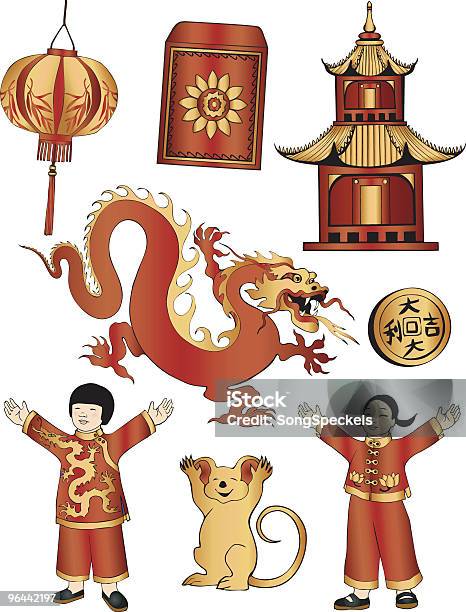 Chinese New Year Red And Gold Stock Illustration - Download Image Now - Boys, Celebration, Child