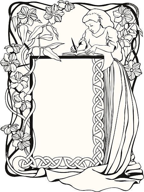 ilustraciones, imágenes clip art, dibujos animados e iconos de stock de bookplate con cornejo clematis - celtic culture frame art nouveau victorian style