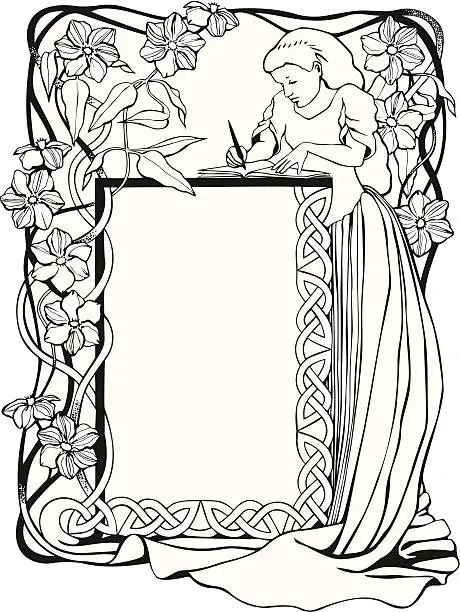 Vector illustration of Bookplate with Flowering Clematis
