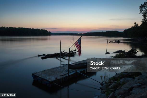 Calm Missouri River Stock Photo - Download Image Now - American Flag, Lake, Cloud - Sky