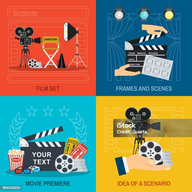 Movie Making And Premiere Concept Stock Illustration - Download Image Now - Movie, Film Industry, Movie Theater