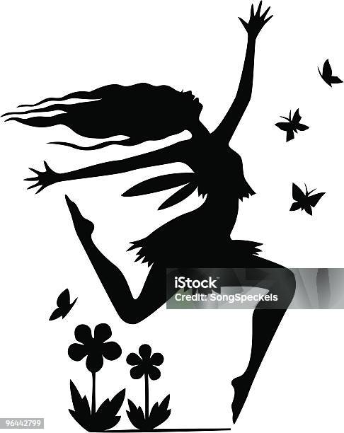 Radosna Fairy - Stockowe grafiki wektorowe i więcej obrazów Wróżka - Postać fikcyjna - Wróżka - Postać fikcyjna, Sylwetka, Kwiat - Roślina